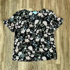 Womens CeCe Black Floral Blouse - XS